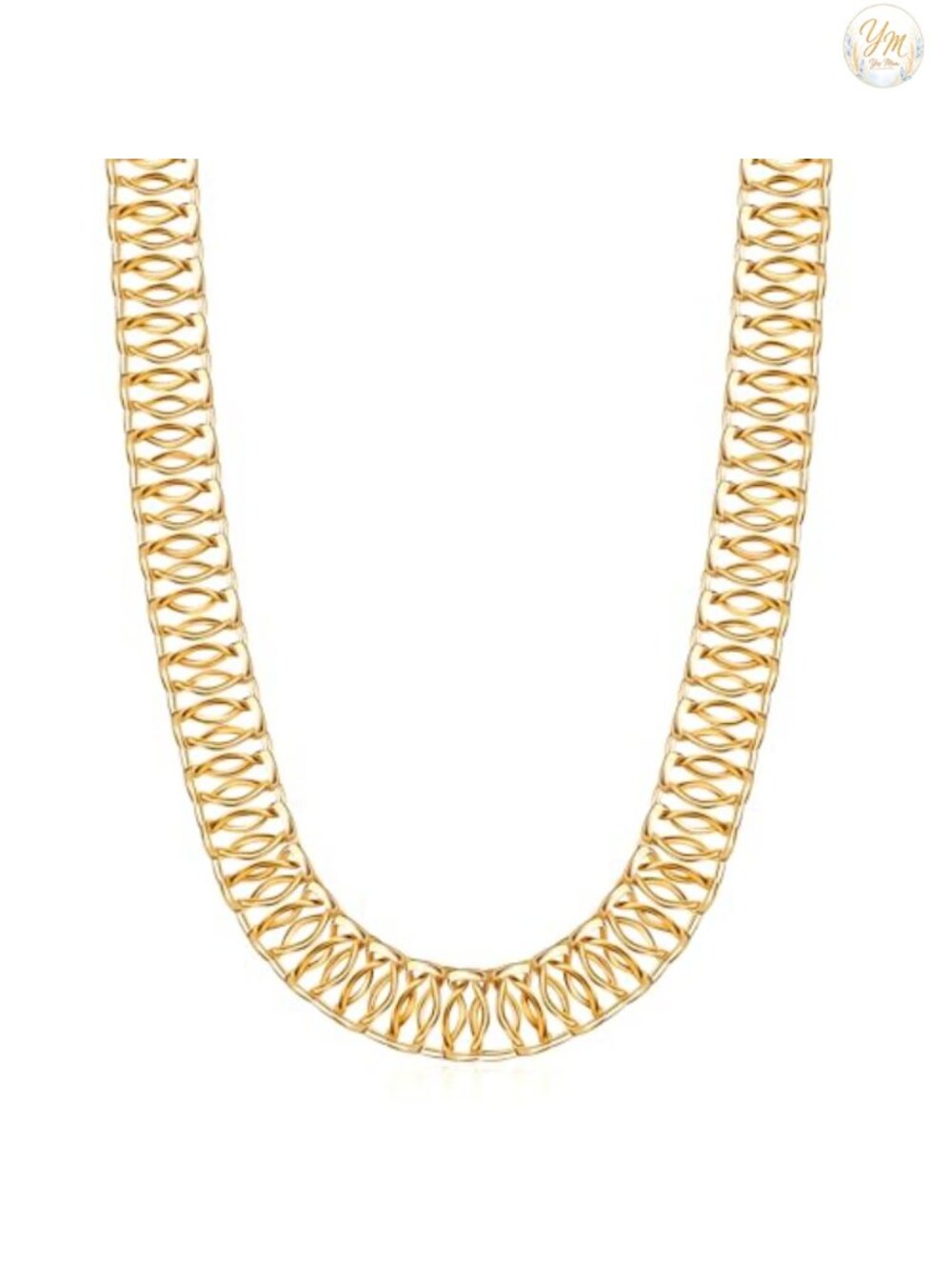 18K Gold Plated Mesh Chain Necklace High Polish Waterproof Tarnish Free Lobster